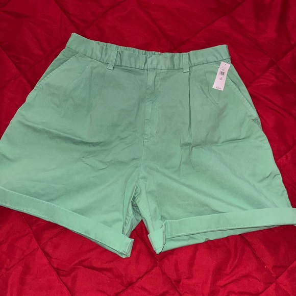 High Rise Pleated Khaki Shorts with Washwell - Picture 1 of 2